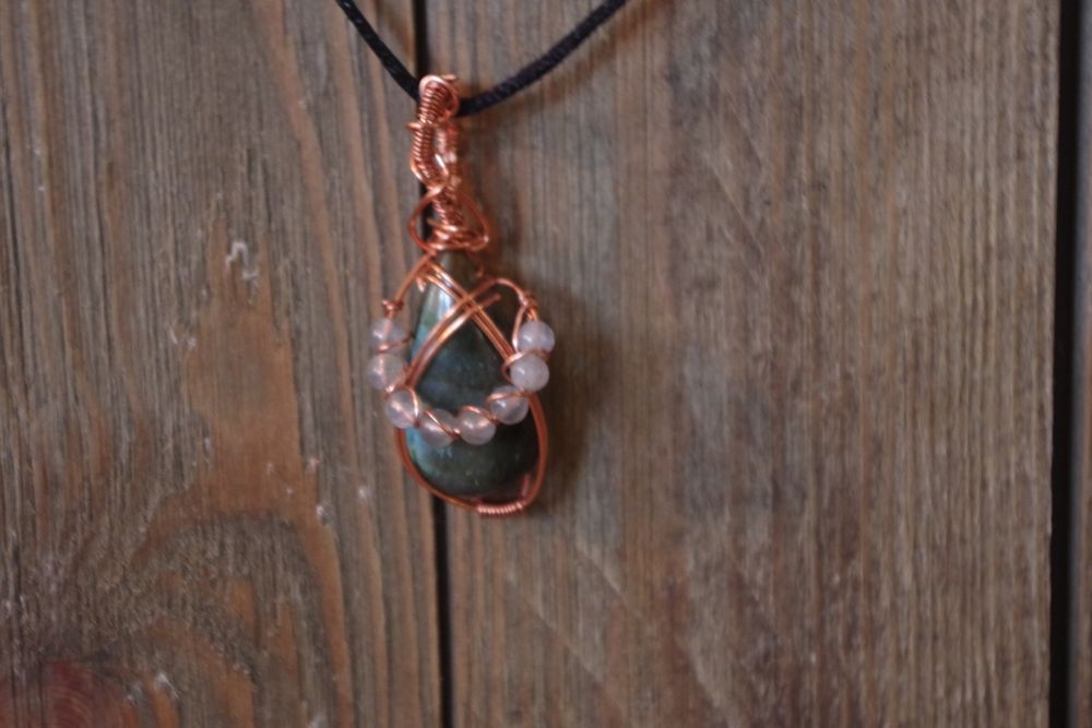 Labradorite and Copper Wrap Pendant