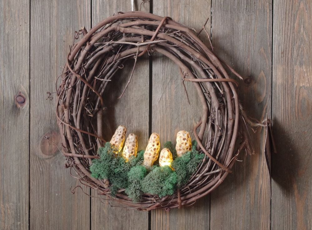 Morels and Moss lighted Wreath