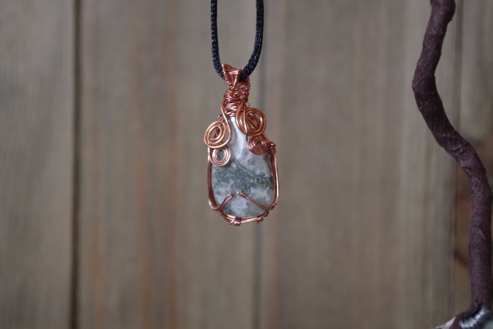 Moss Agate and Copper Pendant